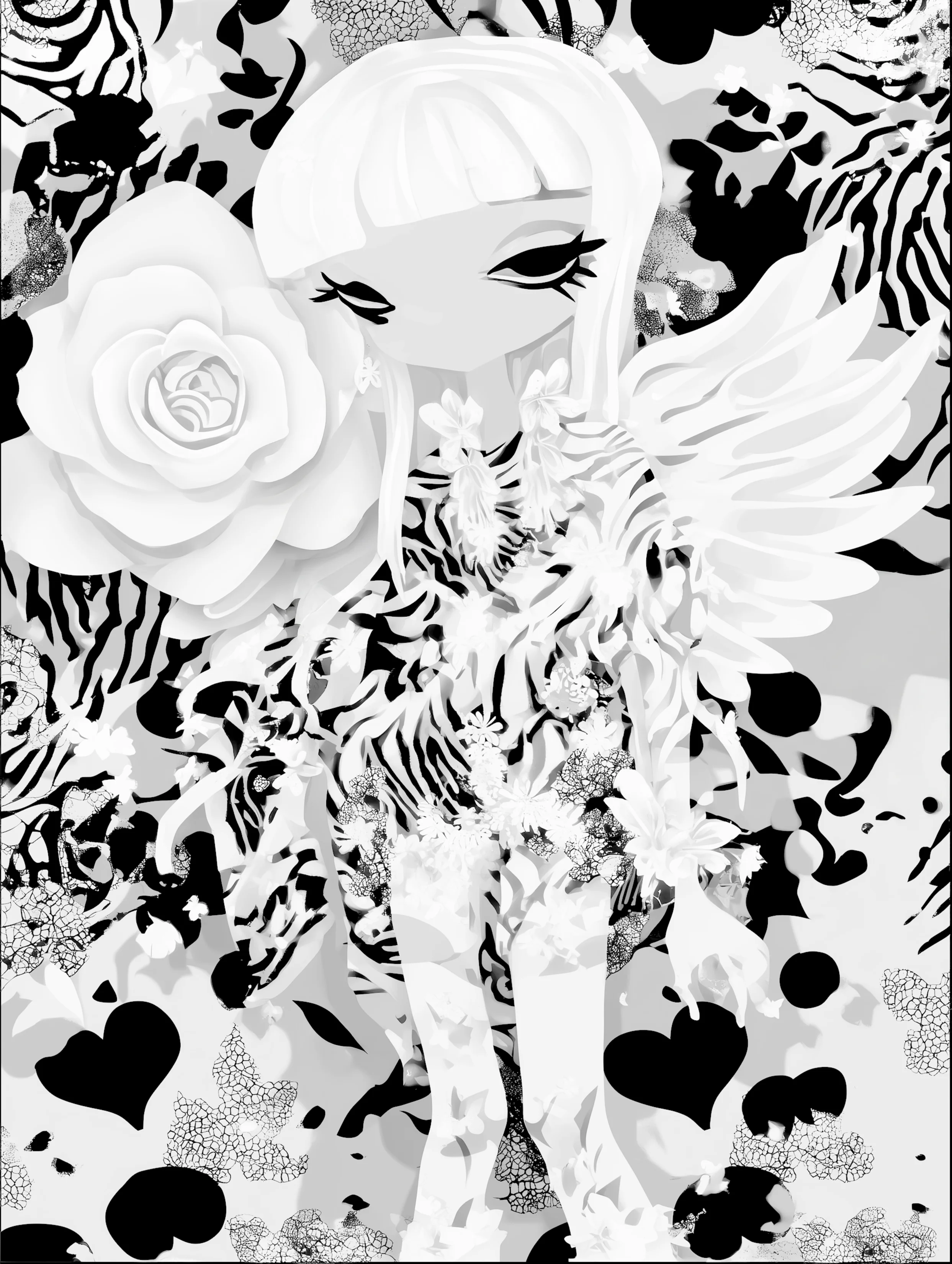 Free printable angel coloring page for adults featuring an angel with bangs hairstyle